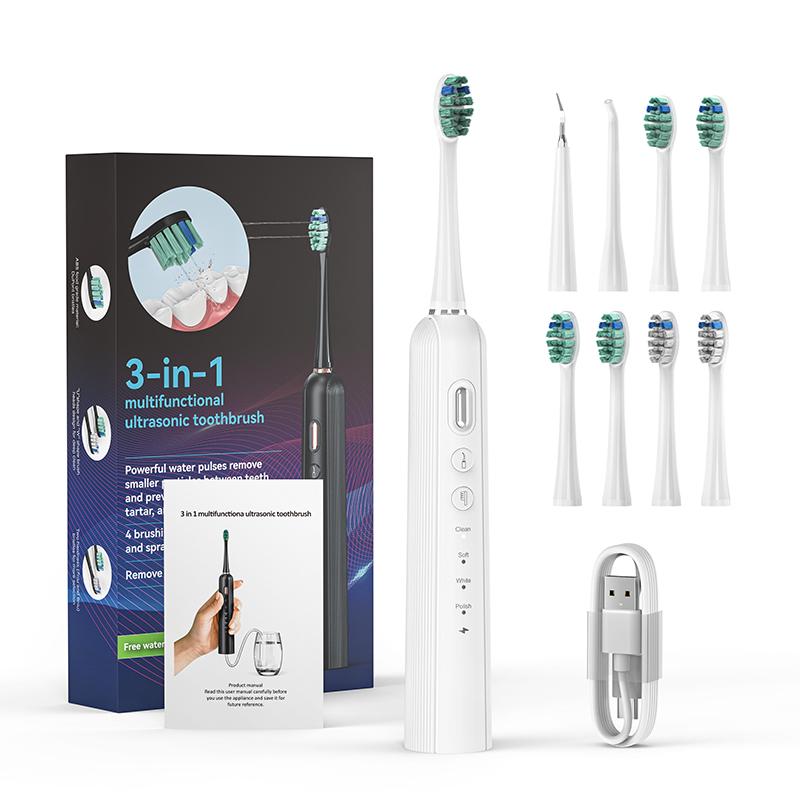 Electric Toothbrush for Adults and Kids, with Tongue Scraper and 3 Brush Heads,Deep Clean, One Charge for 60 Days,Sonic Travel Toothbrush