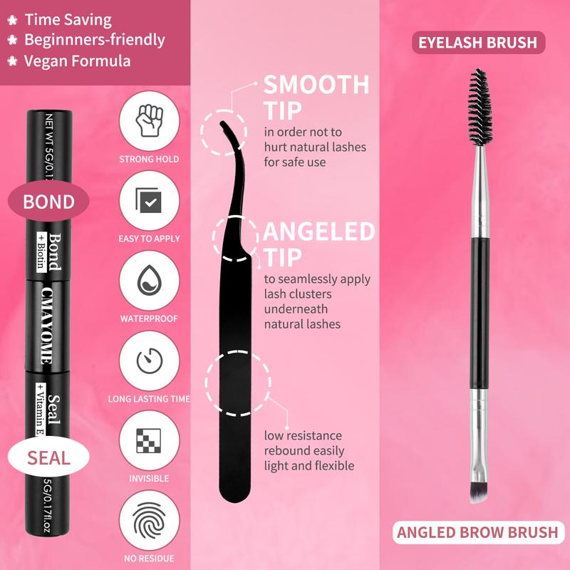 CMAYOME DIY Eyelash Extension Kit 10-16mm 30-40D Waterproof Long-lasting With Eyelash Glue& Eyelash Remover& Brush& Tweezers For Girl Makeup