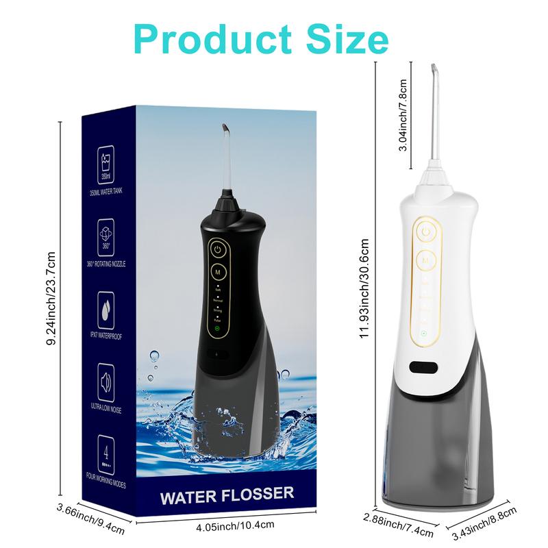 Water Dental Flosser Teeth Irrigator with 4 Modes Cordless Water Teeth Cleaner with 4 Replace Sprinkler Head，Waterproof Rechargeable Portable for Travel Home