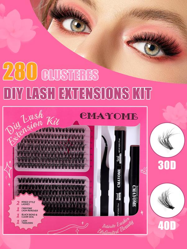 CMAYOME DIY Eyelash Extension Kit 10-16mm 30-40D Waterproof Long-lasting With Eyelash Glue& Eyelash Remover& Brush& Tweezers For Girl Makeup