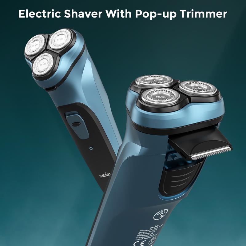 Sejoy Men's Electric Shaver Razor for Men Face,Beard Trimmer,Portable Electric Rotary Shaver, 2 in 1 3 Head 4D Cordless Rechargeable,with Pop-Up Trimmer, Washable,Use for Home Travel