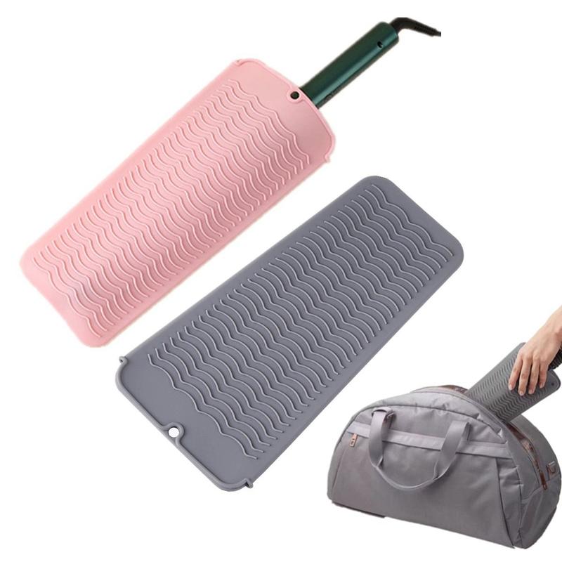 Heat Resistant Silicone Mat with Hanging Hole Style, Straightener Heat Resistant Travel Mat & Pouch for Curling Iron, Hair Straightener, Flat Iron and Other Hot Hair Styling Tools