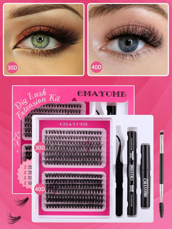 CMAYOME DIY Eyelash Extension Kit 10-16mm 30-40D Waterproof Long-lasting With Eyelash Glue& Eyelash Remover& Brush& Tweezers For Girl Makeup