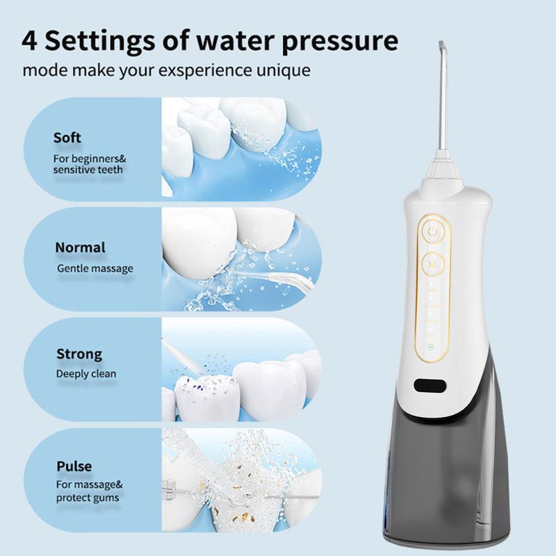 Water Dental Flosser Teeth Irrigator with 4 Modes Cordless Water Teeth Cleaner with 4 Replace Sprinkler Head，Waterproof Rechargeable Portable for Travel Home