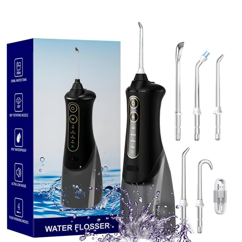 Water Dental Flosser Teeth Irrigator with 4 Modes Cordless Water Teeth Cleaner with 4 Replace Sprinkler Head，Waterproof Rechargeable Portable for Travel Home