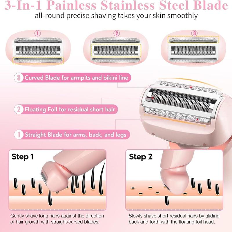 2 in 1 Electric Shaver, 1 Box Waterproof Wet & Dry Use Hair Removal Tool & Accessories, Safety Bikini Legs Underarm Hair Removal Tool for Women, Christmas Gift,  Electric Epilator Hair Removal,  Hair Removal Machine,  Hair Removal Kit