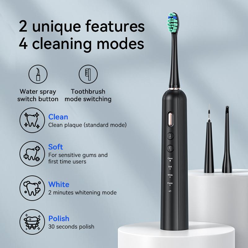 Electric Toothbrush for Adults and Kids, with Tongue Scraper and 3 Brush Heads,Deep Clean, One Charge for 60 Days,Sonic Travel Toothbrush