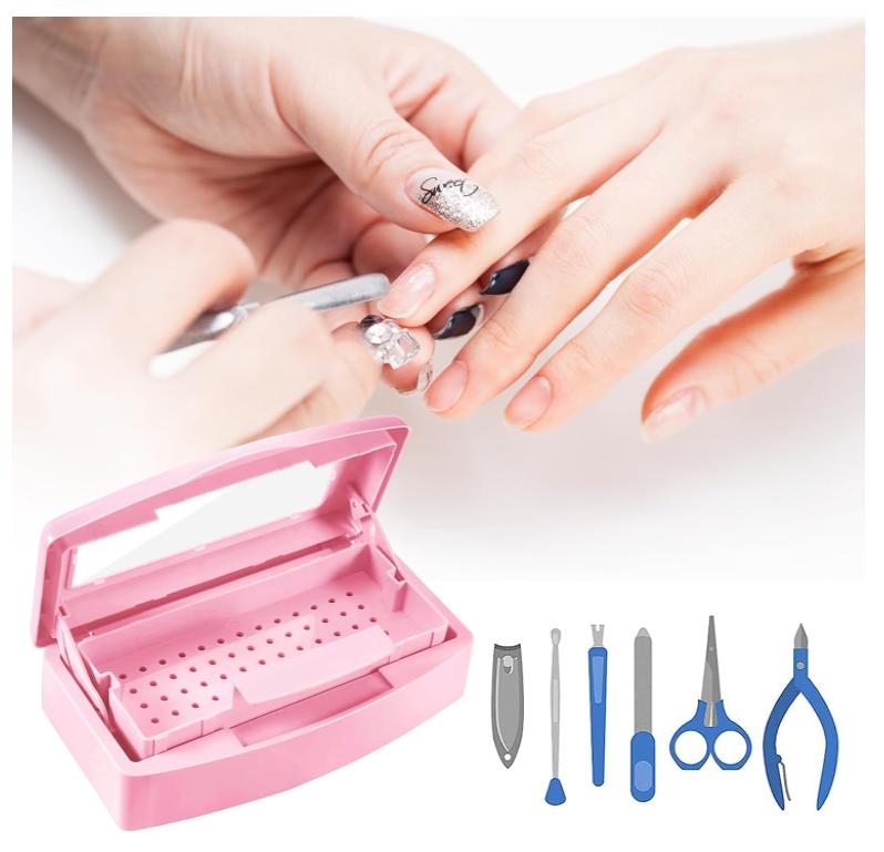 Sterilizer for Nail Tools, BUCICE Sterilization Tray for Tweezers, Nail Supplies, Hair Salon, Nail Tech Must Haves, Pink Manicure Nail Art