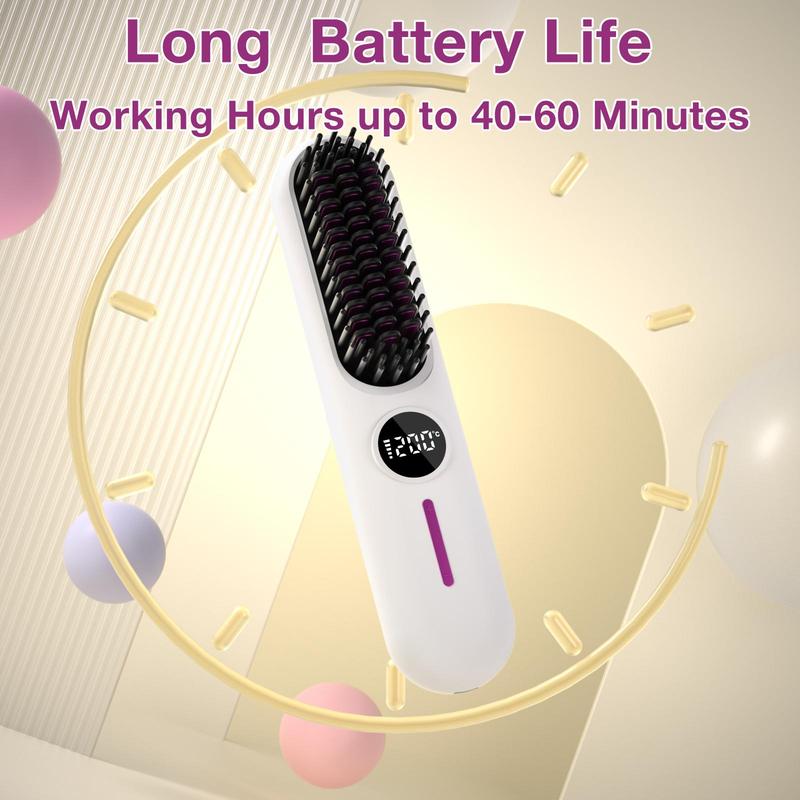 Portable Cordless Straightener Brush, 2 in 1 Curling & Straightening Hair Iron, USB Rechargeable Hair Iron for Home Office School Or Travel