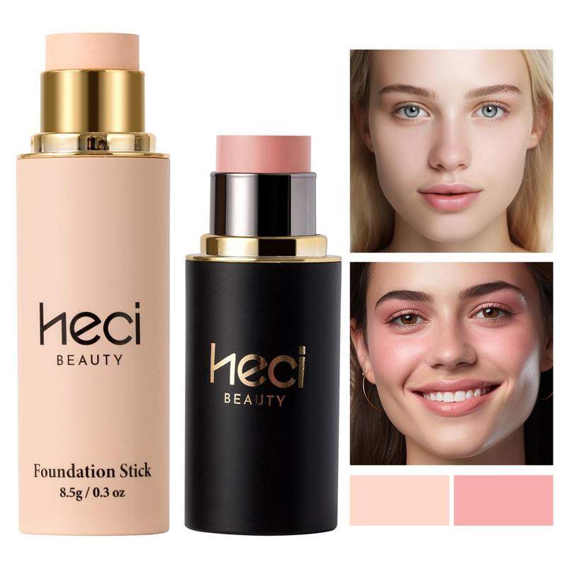 Waterproof Foundation Stick Set, 2 Counts set Long Lasting Foundation Cream & Blush Cream, Face Brightening Portable and Easy To Apply Makeup Set