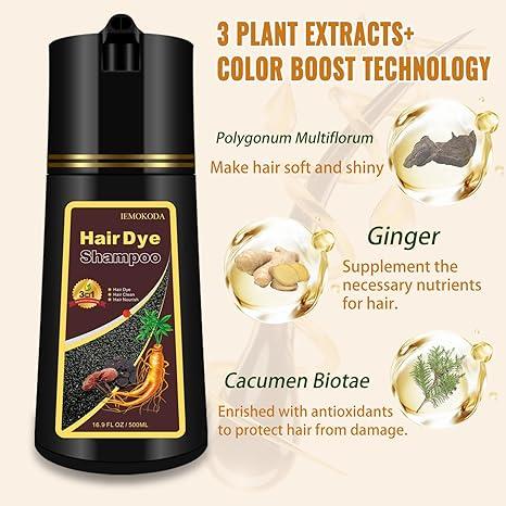 Dark Brown Color Shampoo 500ML-Instant 3 IN 1 Formula for Gray  - Long Lasting, Safe&Easy to Use for Women&Men hair dye Haircare