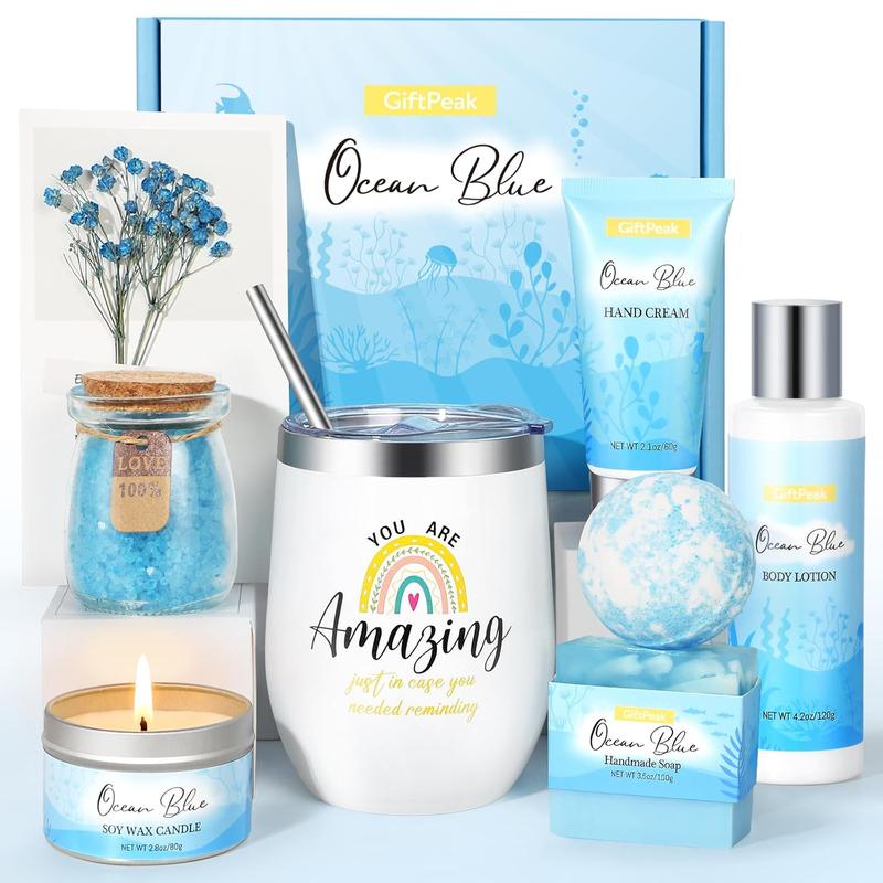 Birthday Gifts for Women, Ocean Scented Relaxing Spa Gift Basket for Women, Gifts for Women Mom Her Wife Sister Friends, Self Care Gifts Bath and Body Gifts Set for Women Christmas Mother's Day Gifts