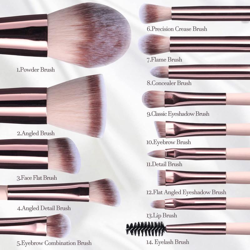 Travel Makeup Brush Set Foundation Powder Concealers Eye Shadows Makeup Set with LED light Mirror 14 Pcs (APINK)