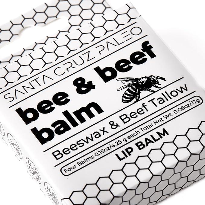 Santa Cruz Paleo Beef Tallow Beeswax Lip Balm Hydrating Moisturizer, Natural Grass Fed Lip Care Tallow Balm Soothes Chapped, Dry Lips, Hypoallergenic for Sensitive Skin, Long Lasting & Vitamin Rich