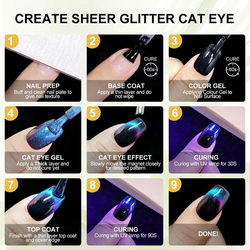 Cat's Eye  Look Gel Nail Polish Set, 6 Counts Soaking Gel Nail Polish with 1 Count Magnet Stick, Professional Nail Art Kit for Women & Girls