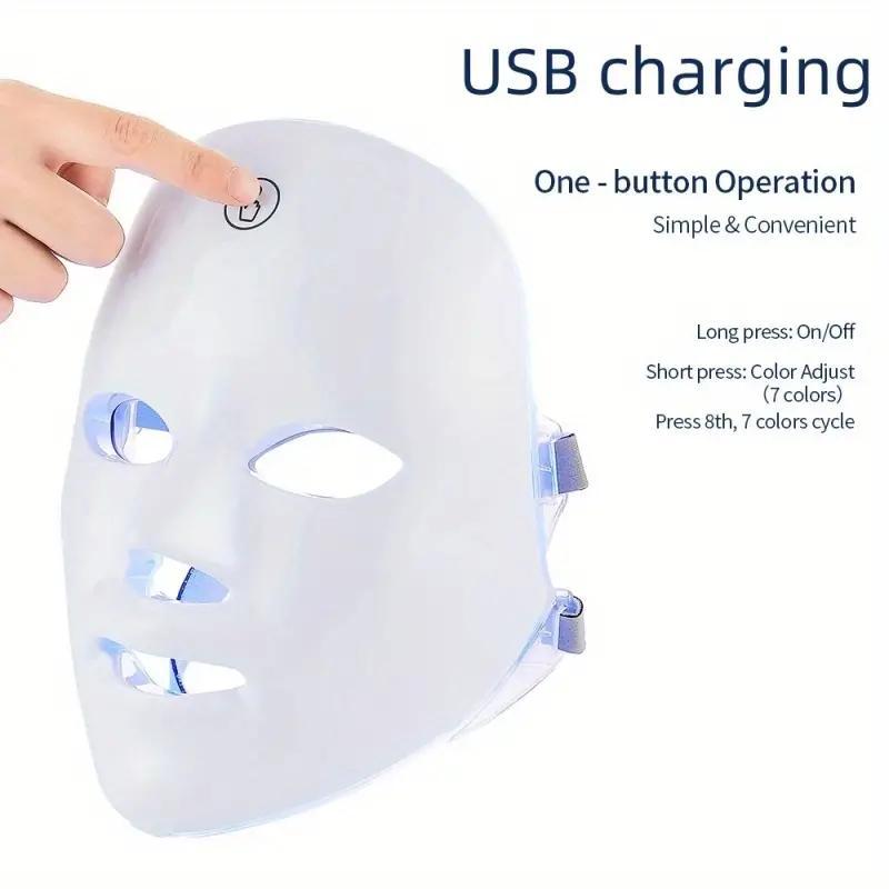 USB Rechargeable 7 Color LED Mask, 1 Count Comfortable Photon Lifting Mask, Facial Skin Care Instrument for Women & Girls