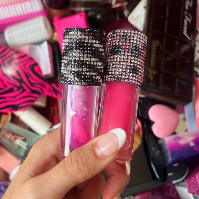 LipGirl Zebra Bedazzled Strawberry Lip Gloss Stain - Hot Pink Color-Changing Stain - One of One