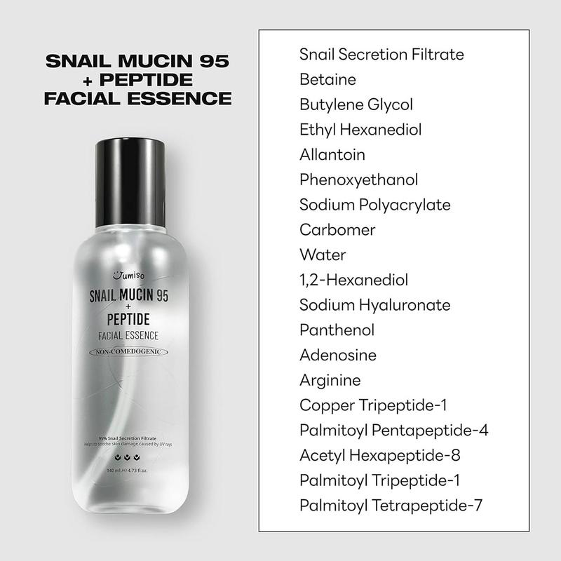 [Jumiso] Snail Mucin 95 + Peptide Essence 140ml, Non Comedogenic Essence, Acne Reduce & Skin Soothing Essence, Moisturizing, Skin Plumping and Firming, Skin Texture Improvement, Soothing Essence, Kore