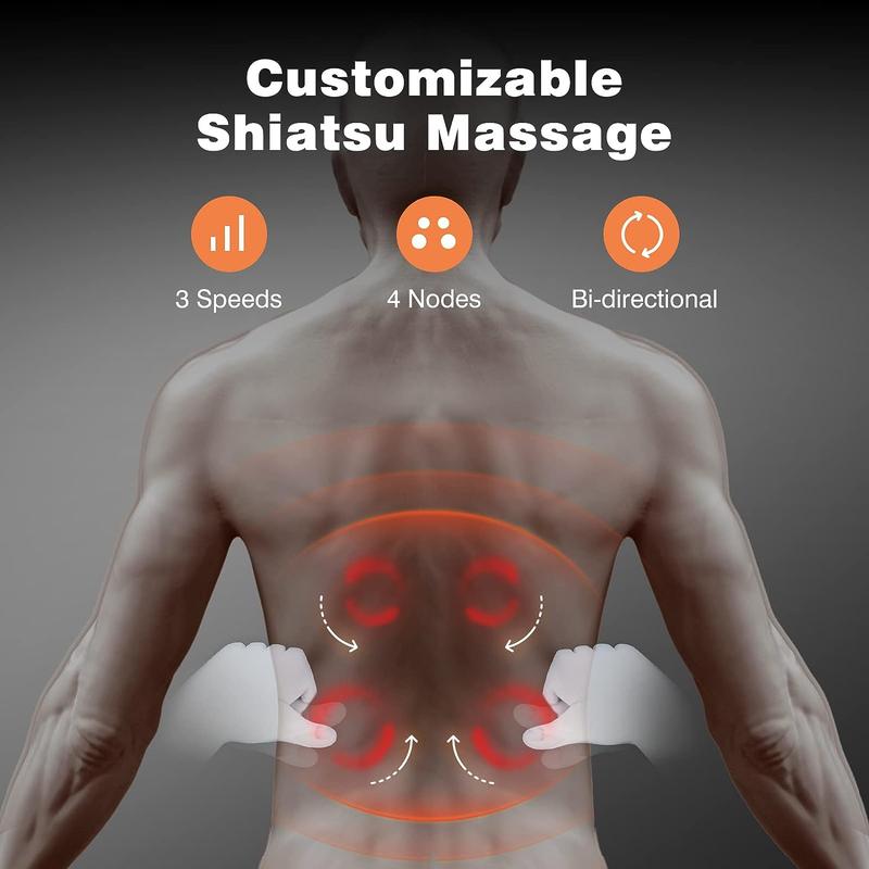 Shiatsu Electric Back Massager with Heat, Deep Tissue Kneading Massage Machine for Ultimate Relaxation & Back Pain Relief, Christmas Gift, Grey