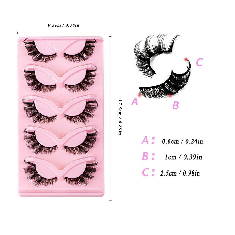 Natural Look Eyelashes Extensions, 5 Pairs Fluffy Curling False Eyelashes, Eye Makeup Enhancement False Eyelashes for Women & Girls, Eyelash Extensions Kit