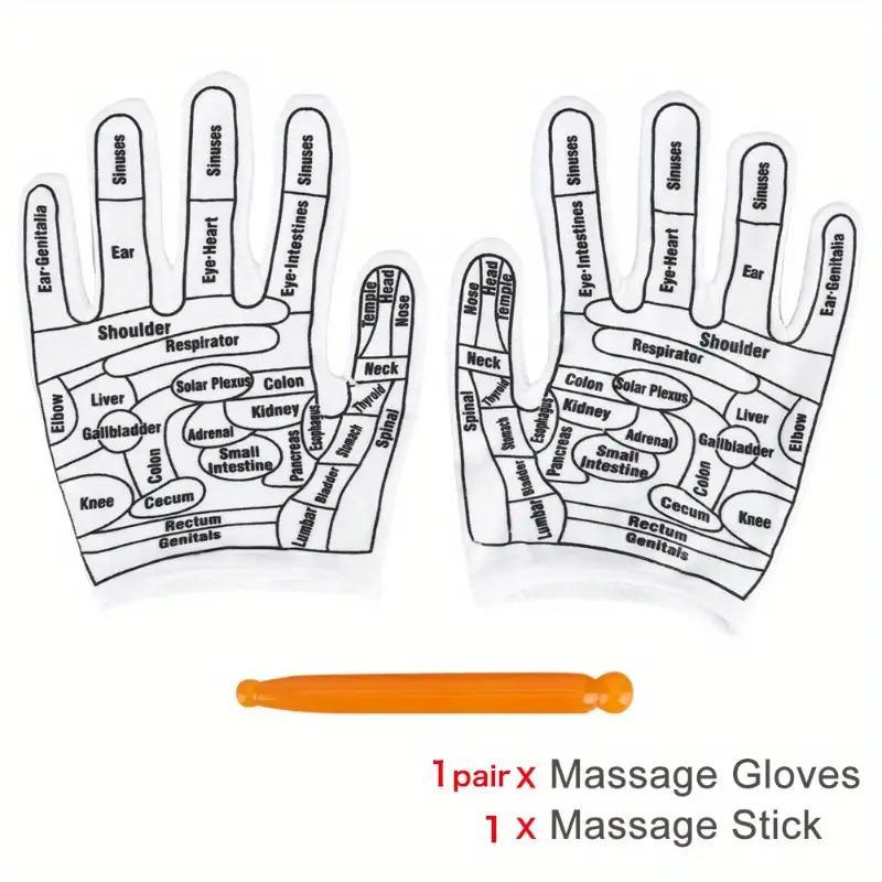 Shiatsu Reflexology Gloves With Massage Stick, 1 Pair Hand Reflexology Massage Tool With Acupressure Point Chart, Manual Massage Tool For Adults