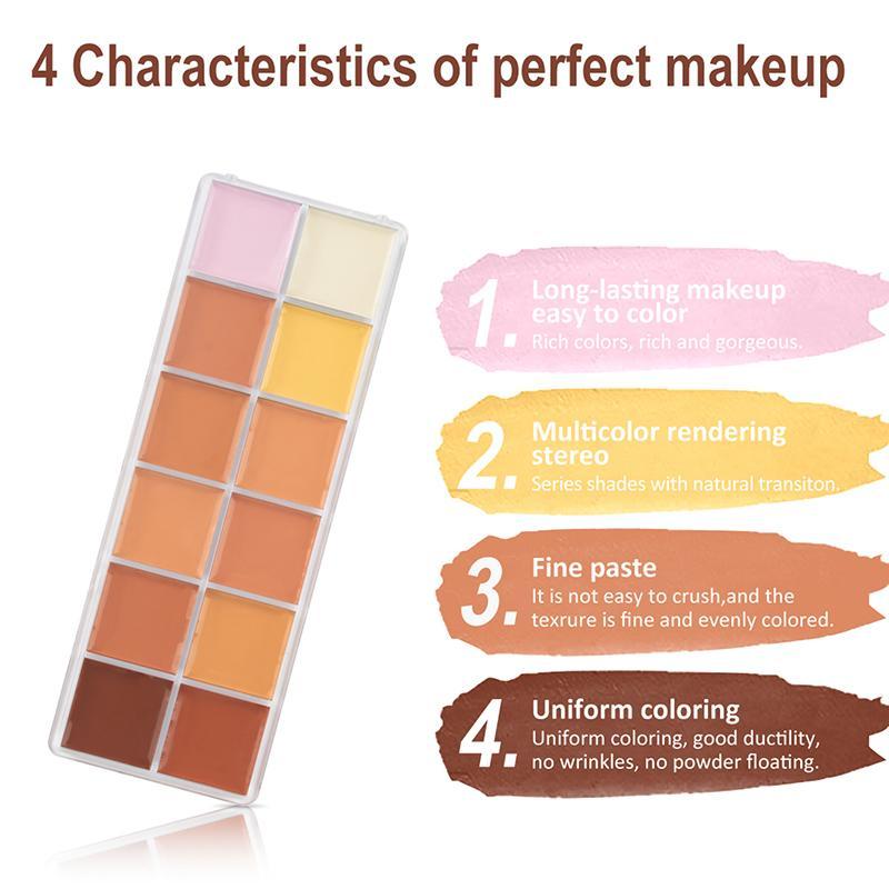 12 Color Concealer Palette, 1 Count Multi-functional Face Makeup Palette, Professional Makeup Product For covering Periorbital Dark Circles & Acne Spots