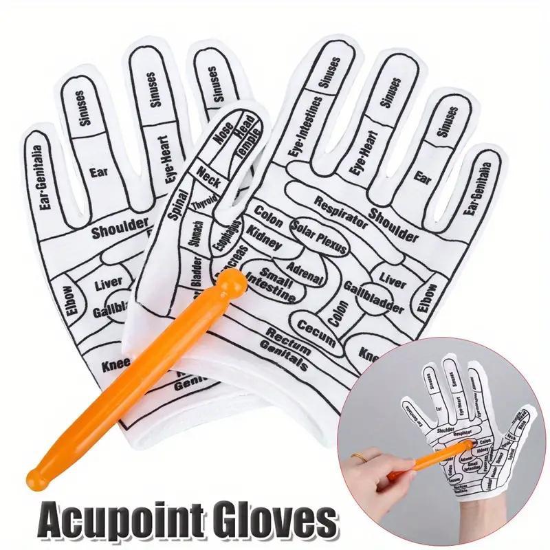 Shiatsu Reflexology Gloves With Massage Stick, 1 Pair Hand Reflexology Massage Tool With Acupressure Point Chart, Manual Massage Tool For Adults