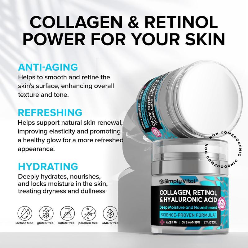 SimplyVital Collagen, Retinol & Hyaluronic Acid Cream - Anti-Aging Face Moisturizer for Face, Neck & Décolleté, Daily Moisturizer Face Cream - 1.7 fl.oz.