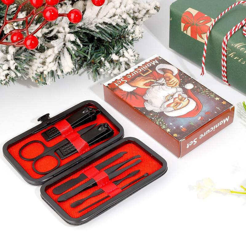 Portable Nail Clipper Set,Summer Gift,Christmas Gift, Nail Clippers Set Nail Kit 7 in 1 Manicure Set Pedicure Tools for Feet Fingernail Toenail Clippers Mens Grooming Kit Christmas Gifts with Gift Box Nail Care Kit, Black