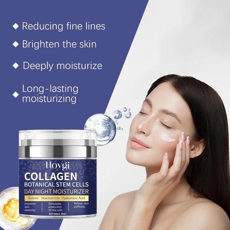 Collagen Day & Night Face Cream, 2 Counts set Hydrating Brightening Face Cream, Moisturizing Skin Care Cream, Face Lotion for Women & Men