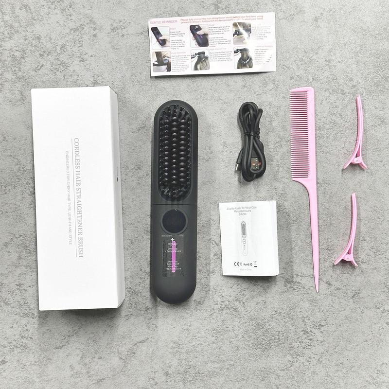 Portable Cordless Straightener, 1 Count 7-speed Temperature Adjustment Hair Straightening Comb, Straightener Brush, LED Screen Display Hair Styling Tool for Home & Travel, Christmas Gift