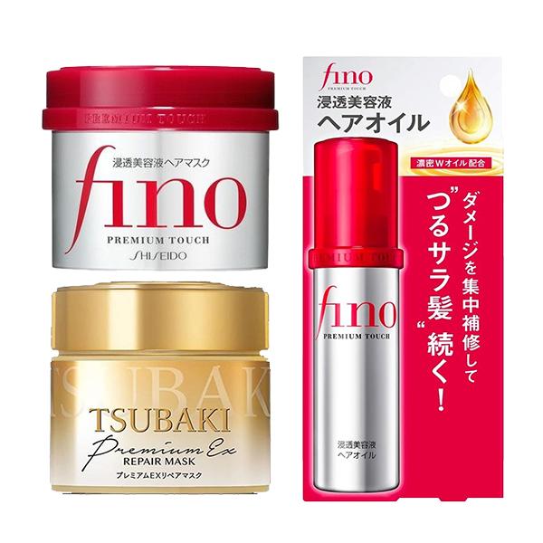 FINO Premium Touch Hair Essence Mask 230gxTsubaki Premium Repair Mask 180gxShiseido Fino Premium Touch Essnce Hair Oil 70ml (3 Pack)