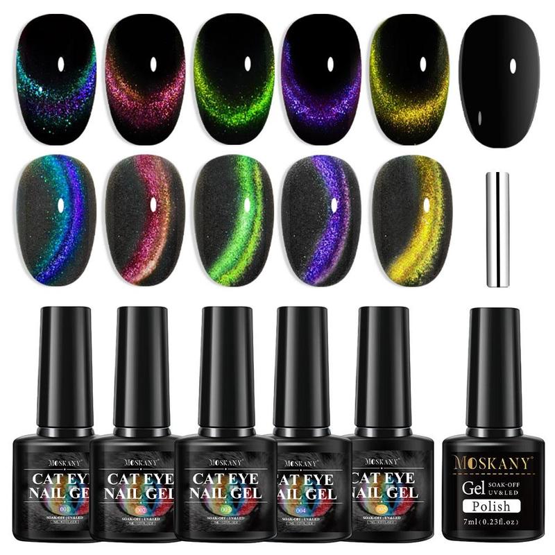 Cat's Eye  Look Gel Nail Polish Set, 6 Counts Soaking Gel Nail Polish with 1 Count Magnet Stick, Professional Nail Art Kit for Women & Girls