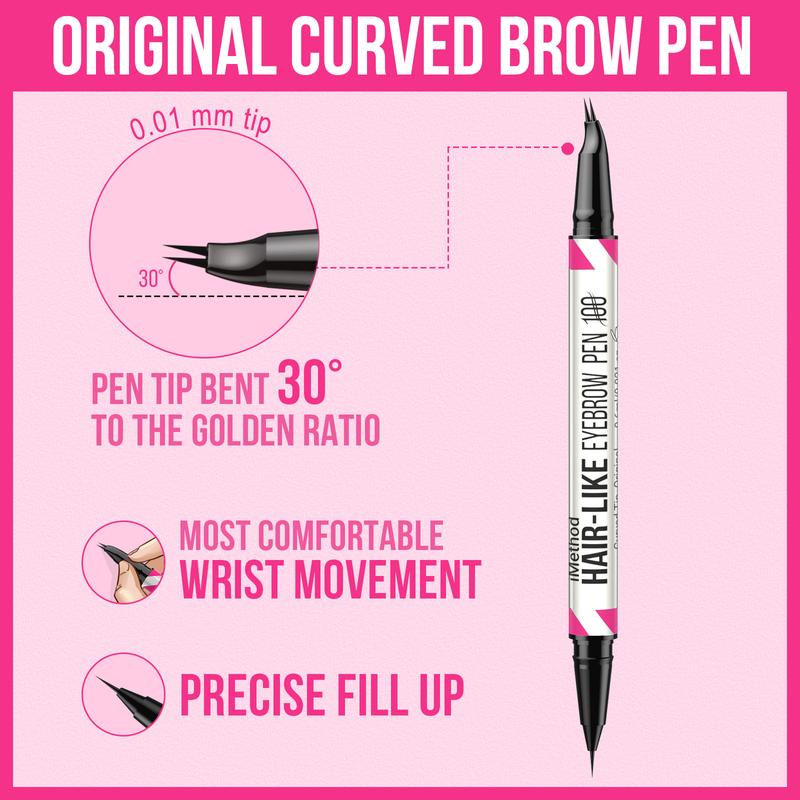 iMethod Curved Eyebrow Pen - Microblading Eyebrow Pencil, Brow Pencil 2-in-1 Dual-Ended Eyebrow Pen with Micro-Fork-Tip Applicator and Precise Brush-Tip Create Natural-Looking Brows, Stay on All Day