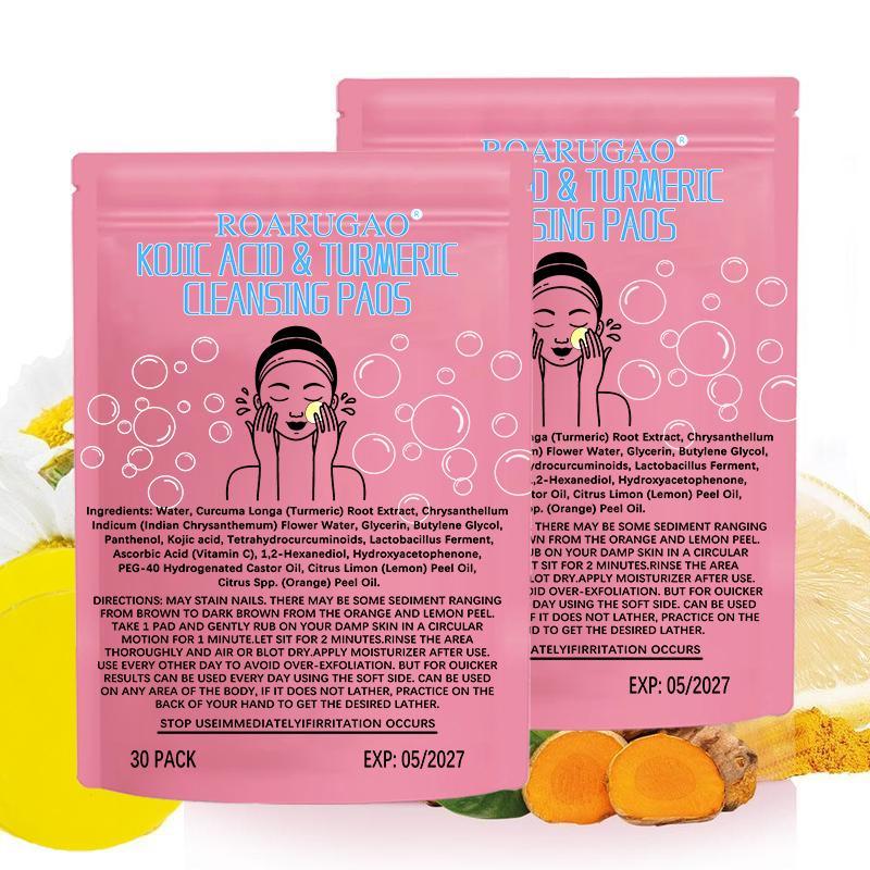 [60Pieces 60%off] ROARUGAO Turmeric Cleansing Exfoliating Pads Facial Cleansing  Skincare Comfort Turmeric & Ginger Cleansing Pads, 30pcs  Bags Exfoliating Skin Care Pad, Deep Cleansing Facial Skin Care Product for Women & Men