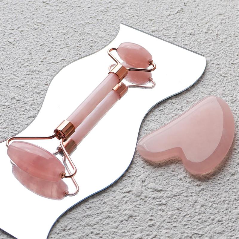 Face Massager Rose Quartz Face Roller & Gua Sha Facial Tool Set, Muscle Tension Relief, Skin Care Gift for Men Woman, Christmas Gifts