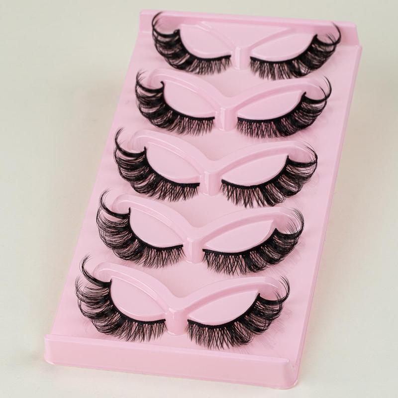 Natural Look Eyelashes Extensions, 5 Pairs Fluffy Curling False Eyelashes, Eye Makeup Enhancement False Eyelashes for Women & Girls, Eyelash Extensions Kit