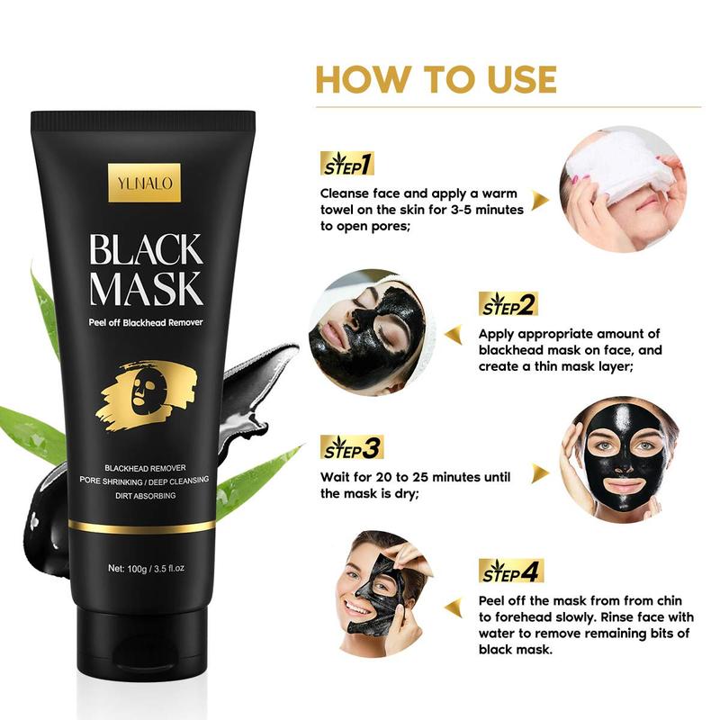 Blackhead Remover Mask Kit, Charcoal Peel Off Facial Mask with Brush and Pimple Extractors, Deep Cleansing for Face Nose Blackhead Pores Acne, For All Skin Types (3.5 Fl.oz)