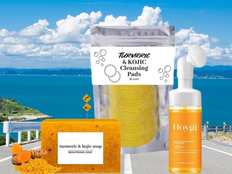 Turmeric Wash and Care Three Piece Set, Turmeric Tablets, Turmeric Cleansing Mousse, Turmeric Soap Facial Cleansing Skincare Facial Cleansing Cleanser