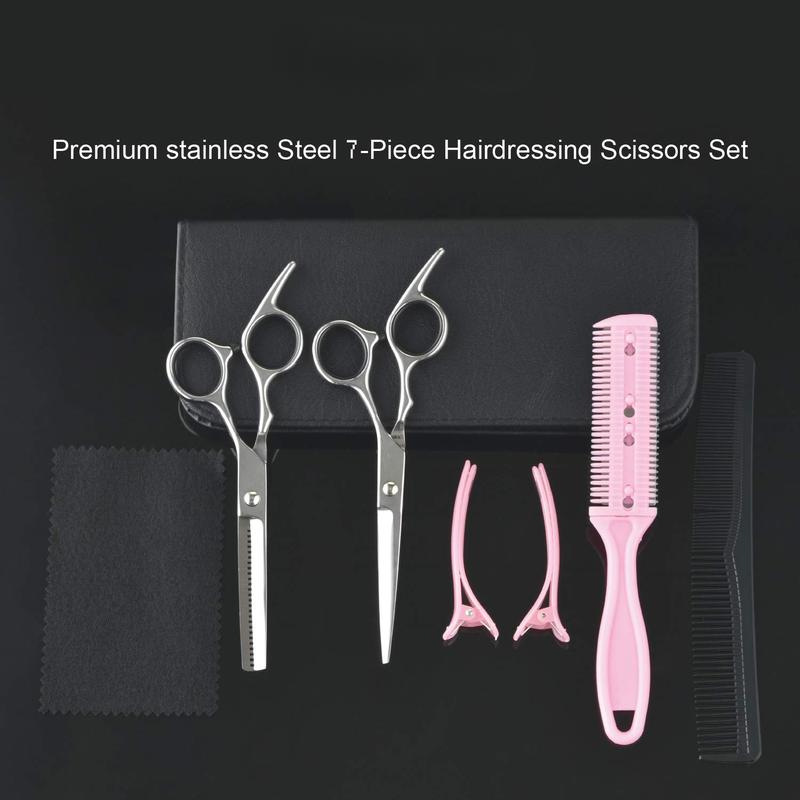 Hair Cutting Scissors Thinning Shears- Professional Barber Sharp Hair Scissors Hairdressing Shears Kit with Haircut Accessories in Leather Case for Cutting Styling Hair for Women Men Pet- 7 Pcs