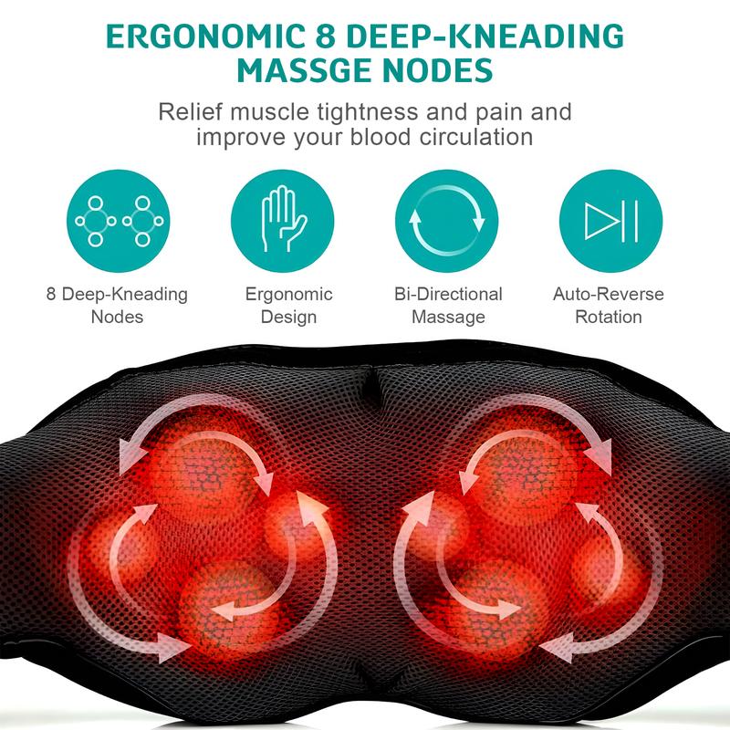 Shiatsu Neck and Back Massager Electric Deep Tissue 3D Kneading Massage Pillow for Neck Shoulder Leg Body Muscle Pain Relief Good for Office Home and Car Use Best Present for Parents (Black)