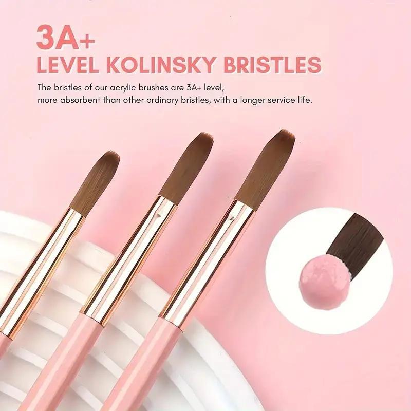 Acrylic Nail Brush Set, 3 Counts box Professional Acrylic Powder Brushes for Nails Extension & 3D Nail Carving, Manicure & Pedicure Tools