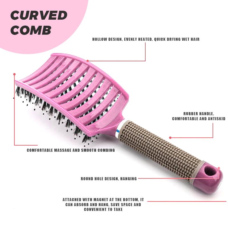 JBextension Curved Boar Bristle Hair Brush Professional Detangling Hairbrush Head Massage Comb Hairdressing Styling Comb Haircare Heatless