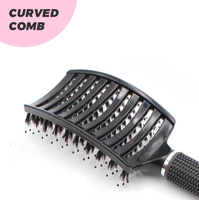 JBextension Curved Boar Bristle Hair Brush Professional Detangling Hairbrush Head Massage Comb Hairdressing Styling Comb Haircare Heatless