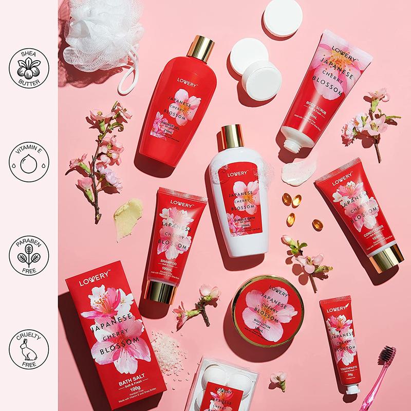 Japanese Cherry Blossom Bath Set - 25Pc Body Care Tote Kit Cosmetics Gift