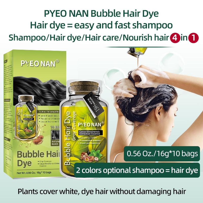 PYEONAN Unisex Bubble Hair Dye, Natural Plant Extracts, 2-in-1 for Gray Coverage and Hair Care, Gray Hair Turns into Black or Dark Brown with Herbal Ingredients, No Bleaching, 10 Bags Hair Color 5.6 Oz. 160g