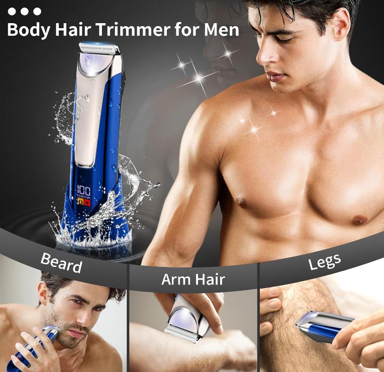 Electric Pubic Trimmer Hair Groomer: Body Shavers for Men - Waterproof Ball Grooming Kit - Mens Groin Trimmers with LED Light Cordless Gift Comfort