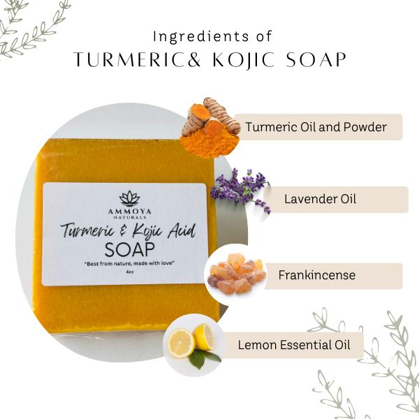 Ammoya Naturals Turmeric and Kojic Acid Soap and African Net Sponge For Face and Body Care