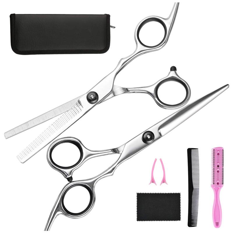 Hair Cutting Scissors Thinning Shears- Professional Barber Sharp Hair Scissors Hairdressing Shears Kit with Haircut Accessories in Leather Case for Cutting Styling Hair for Women Men Pet- 7 Pcs