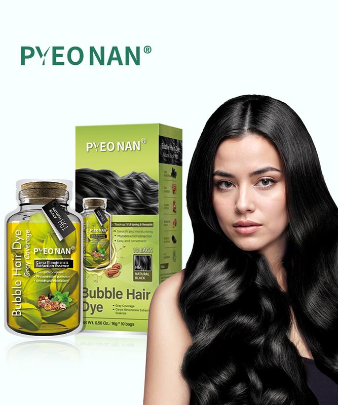 PYEONAN Unisex Bubble Hair Dye, Natural Plant Extracts, 2-in-1 for Gray Coverage and Hair Care, Gray Hair Turns into Black or Dark Brown with Herbal Ingredients, No Bleaching, 10 Bags Hair Color 5.6 Oz. 160g